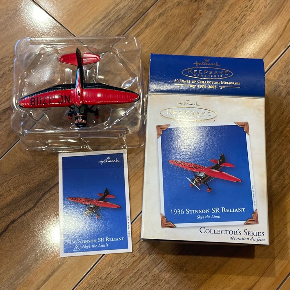 2003 Hallmark keepsake airplane ornament 1936 Stinson SR Reliant sky’s the limit
